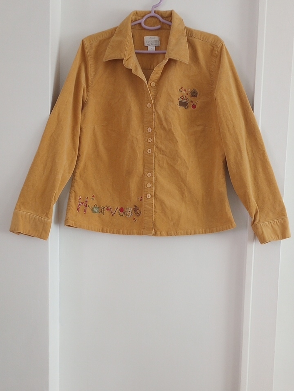 Christopher & Banks Cotton Mustard Yellow Button-Down Corduroy Shirt Size L